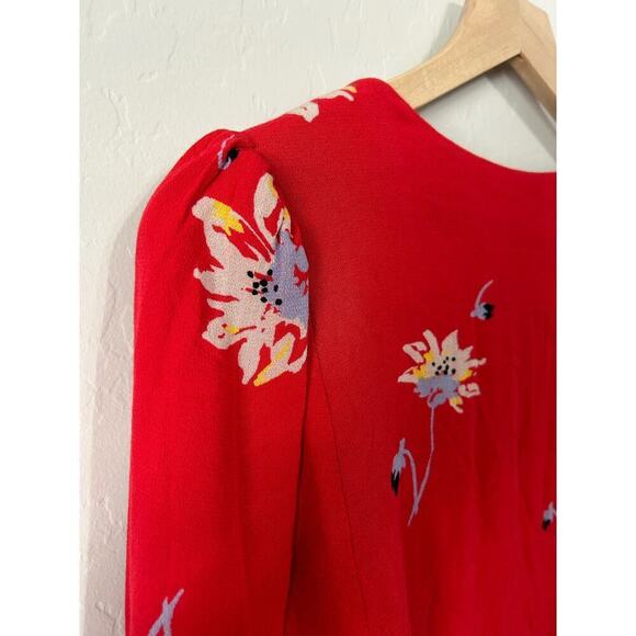 Free People Time On My Side Red Floral Mini Wrap Dress Size M Valentine’s Day - Picture 10 of 16